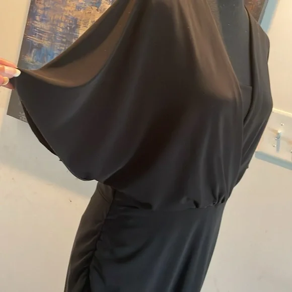 Evan Picone Dress Women Black Tie Size 10 Black Ruched Detail Body Flattering - Picture 1 of 13